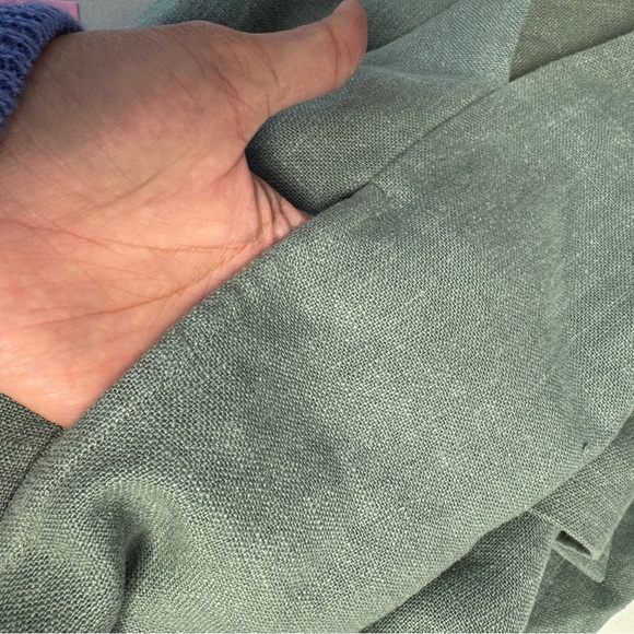 Soft Surroundings Green Ramie Long Tunic Coat Boho Chic Military Jacket Size M - Picture 15 of 16